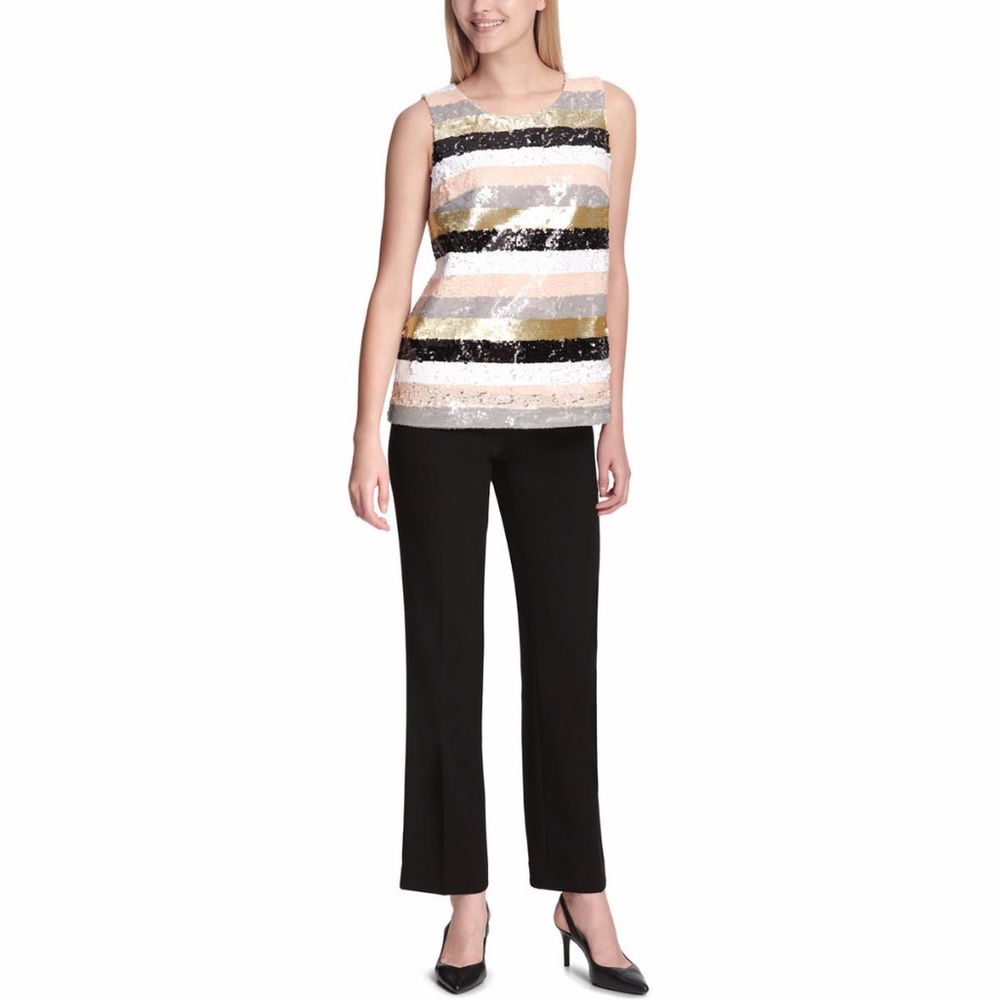 CALVIN KLEIN Sequined Striped Pullover Top